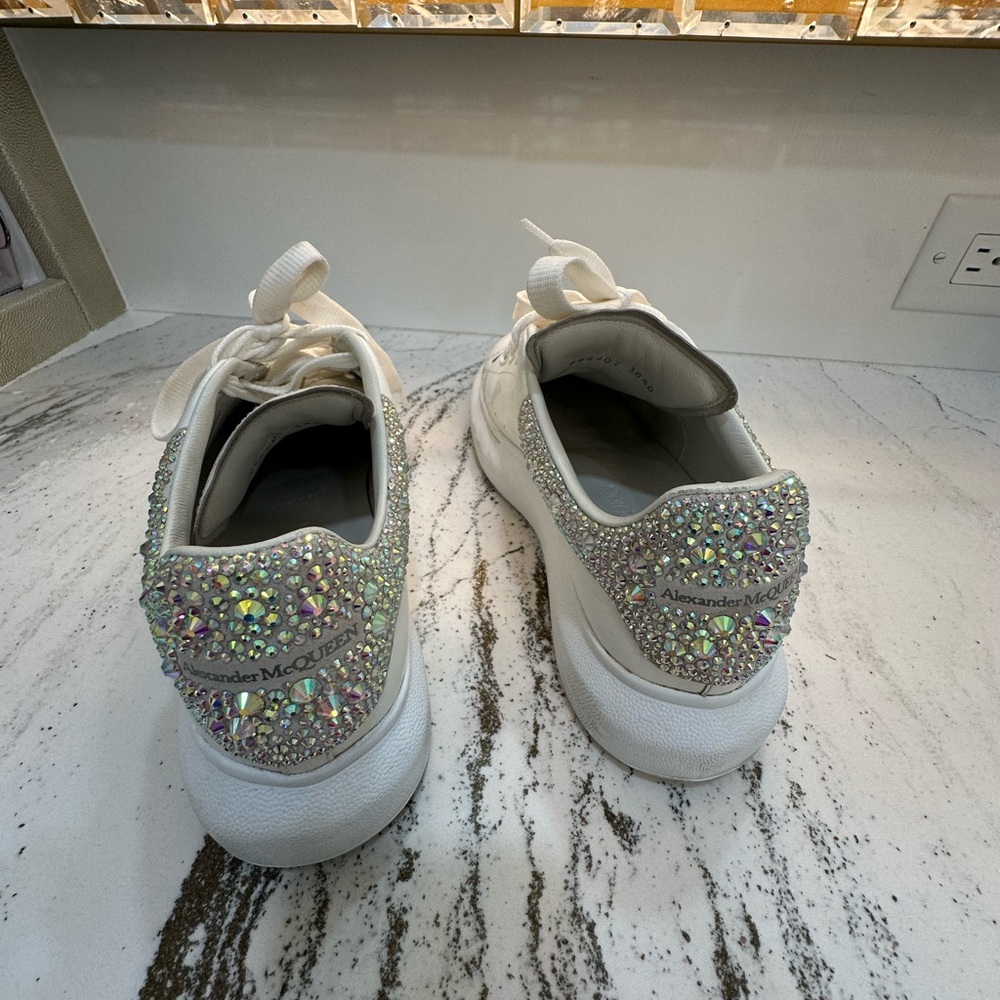 Alexander McQueen Women White Sneakers with Sparkling Crystals Size 8.5